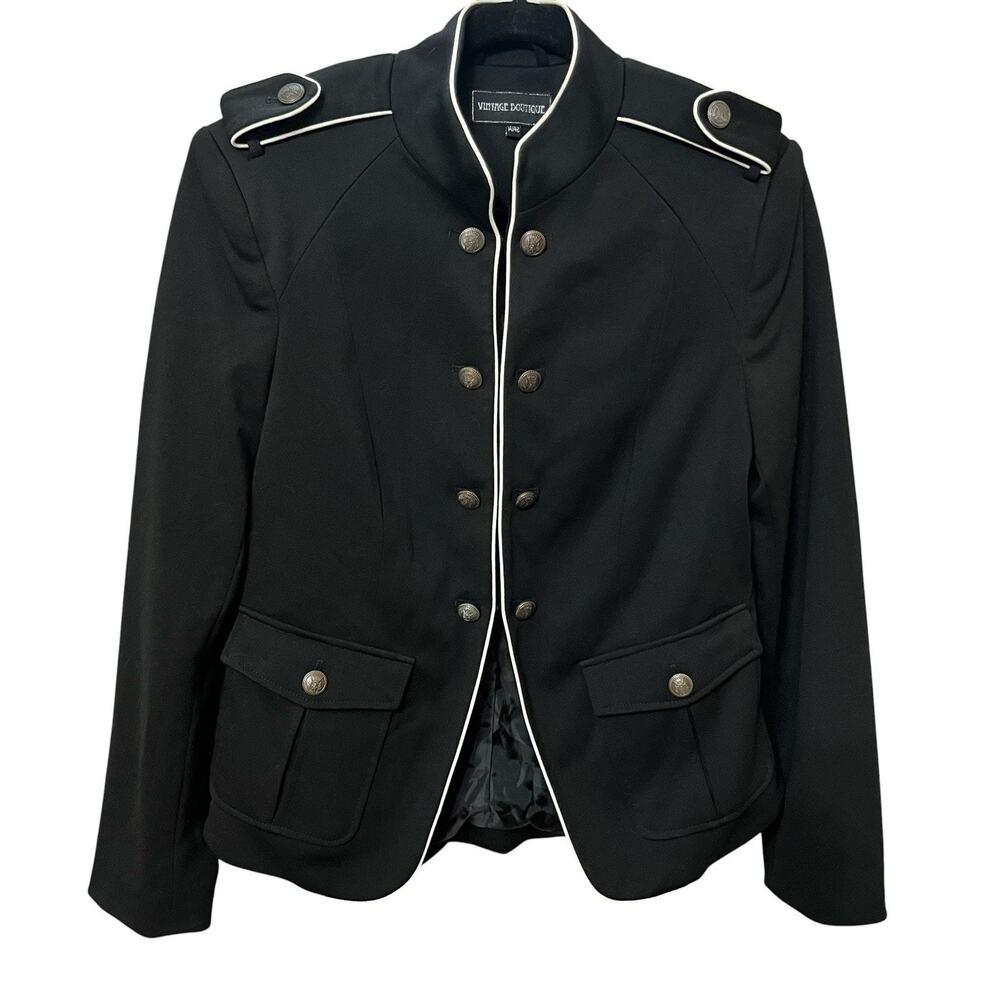 Military Jacket Womens 14 UK 10 US Black Blazer Silver Button Goth Streampunk